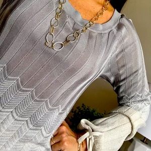 White House Black Market Sweater Blouse Silver